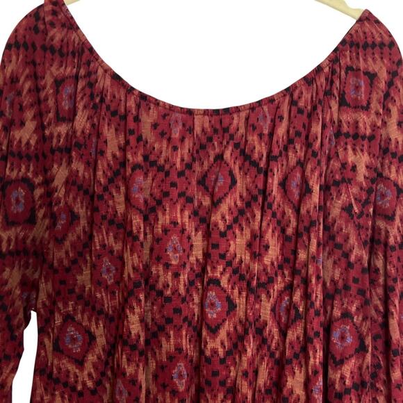 Lucky Brand Womens Top XL Rusty Red Boho Print 3/4 Sleeve Blouse 100% Viscose - Picture 2 of 7